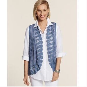 CHICO'S Lily Lace Vest Slate Blue Crochet Romantic Layer - Size 1 / MEDI…